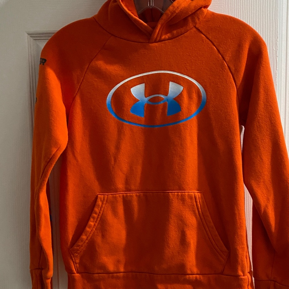 Under Armour Kids Youth  Bright Orange Hoodie with Blue Logo